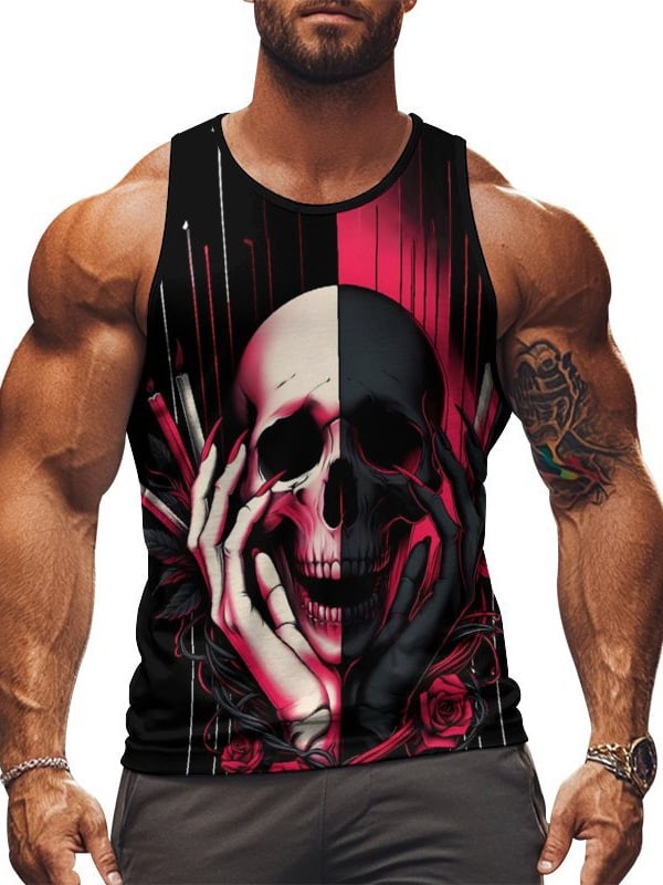 Férfi ujjatlan sportmellény nyomtatott mintával, 95% poliészter, 5% elasztán, karcsú fazon, nyár 2025