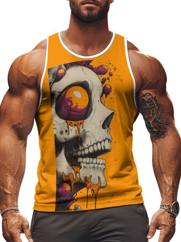 Férfi ujjatlan sportmellény nyomtatott mintával, 95% poliészter, 5% elasztán, karcsú fazon, nyár 2025