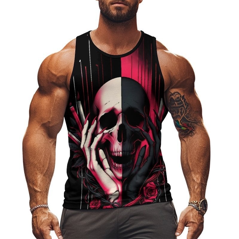 Férfi ujjatlan sportmellény nyomtatott mintával, 95% poliészter, 5% elasztán, karcsú fazon, nyár 2025