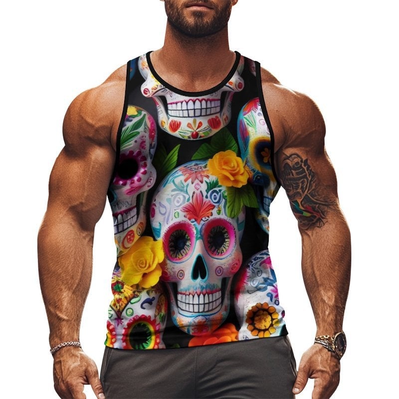 Férfi ujjatlan sportmellény nyomtatott mintával, 95% poliészter, 5% elasztán, karcsú fazon, nyár 2025