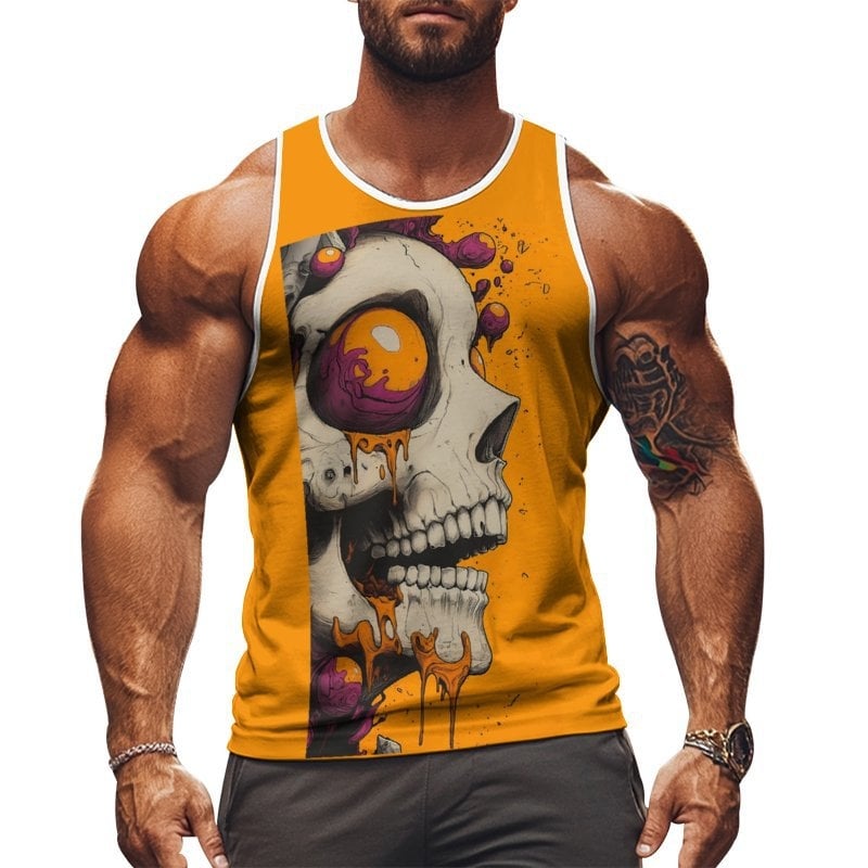 Férfi ujjatlan sportmellény nyomtatott mintával, 95% poliészter, 5% elasztán, karcsú fazon, nyár 2025