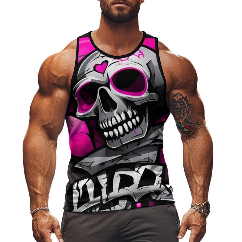 Férfi ujjatlan sportmellény nyomtatott mintával, 95% poliészter, 5% elasztán, karcsú fazon, nyár 2025