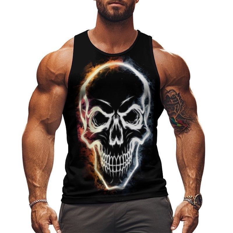 Férfi ujjatlan sportmellény nyomtatott mintával, 95% poliészter, 5% elasztán, karcsú fazon, nyár 2025