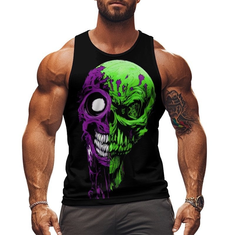 Férfi ujjatlan sportmellény nyomtatott mintával, 95% poliészter, 5% elasztán, karcsú fazon, nyár 2025