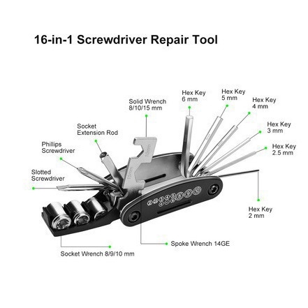 Set alata za popravak bicikla – sklopivi, višenamjenski, alati za popravak guma, set ključeva, marka QY