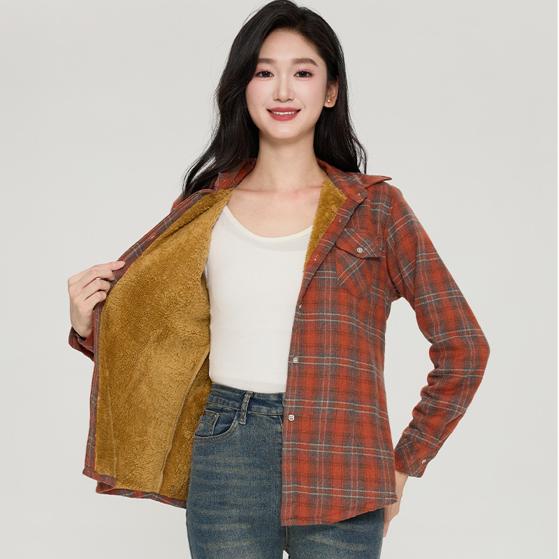 Ženska košulja s flis podstavom i karom, jesen-zima, uski kroj, dugi rukavi, ovratnik s reverom, patchwork stil, svestran ležerni top