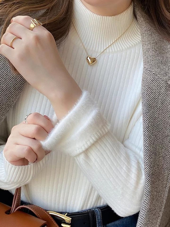 Pulover de damă cu căptușeală de fleece, din bumbac și PU, mâneci raglan, guler rotund, grosime medie