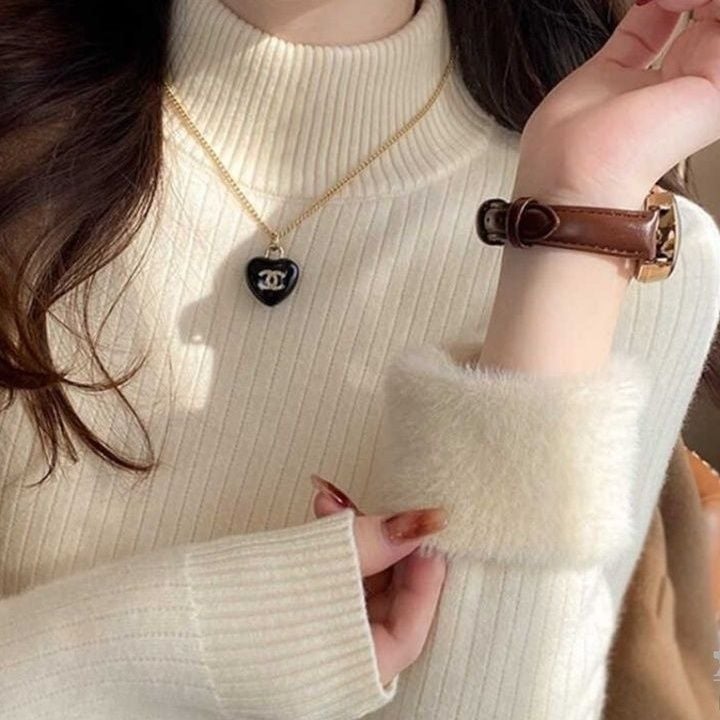 Pulover de damă cu căptușeală de fleece, din bumbac și PU, mâneci raglan, guler rotund, grosime medie