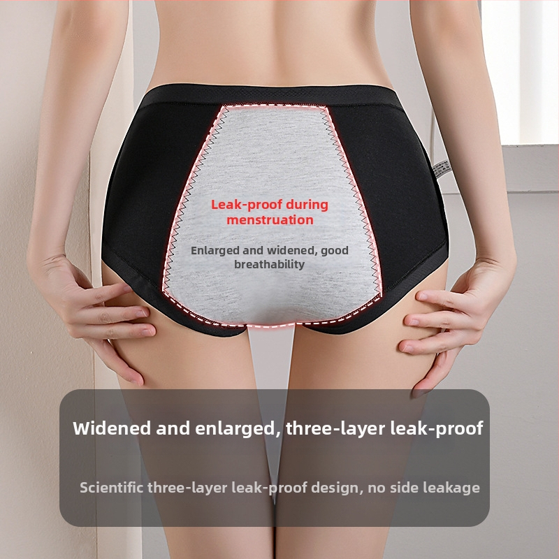 Dámske menštruačné nohavičky z bavlny s antibakteriálnou oblasťou, proti úniku, stredne vysoký pás, hlavný materiál 95% bavlna, podšívka 95% bavlna.