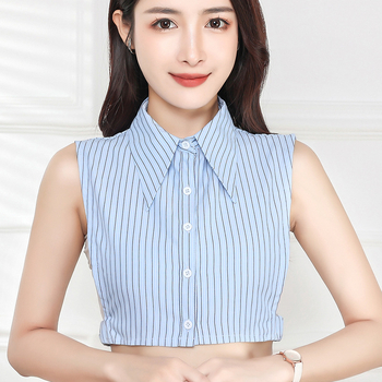 Moteriška dekoratyvinė dirbtinė apykaklė marškinėliams — medvilnė, dryžuotas raštas, rudens-žiemos stilus