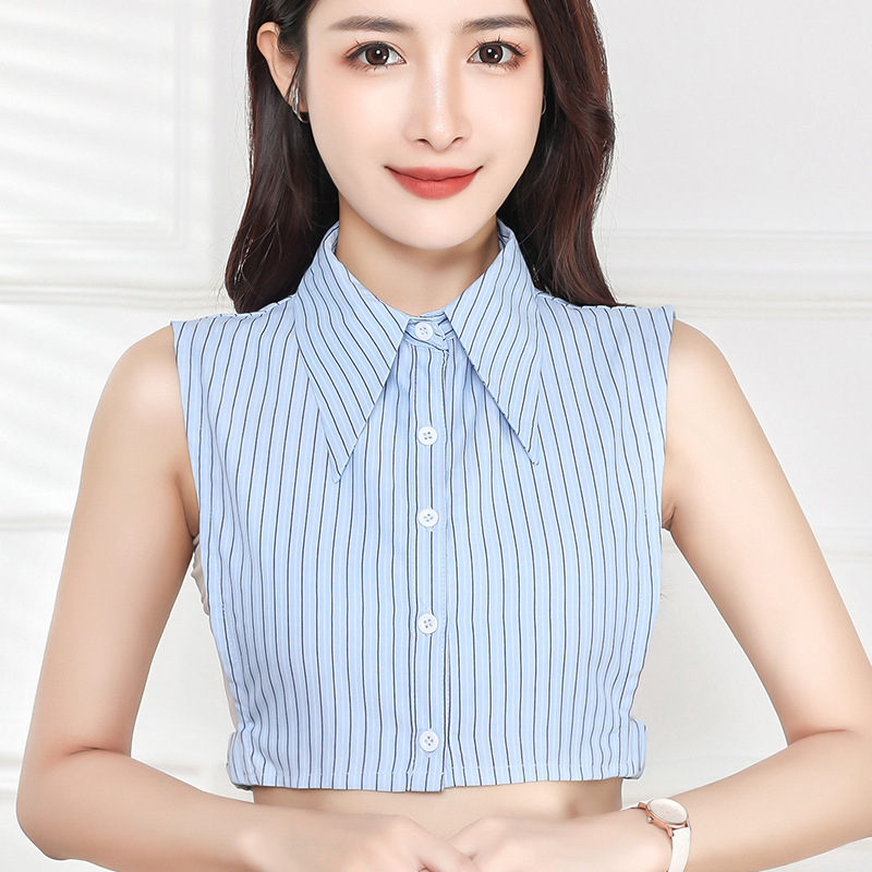 Moteriška dekoratyvinė dirbtinė apykaklė marškinėliams — medvilnė, dryžuotas raštas, rudens-žiemos stilus