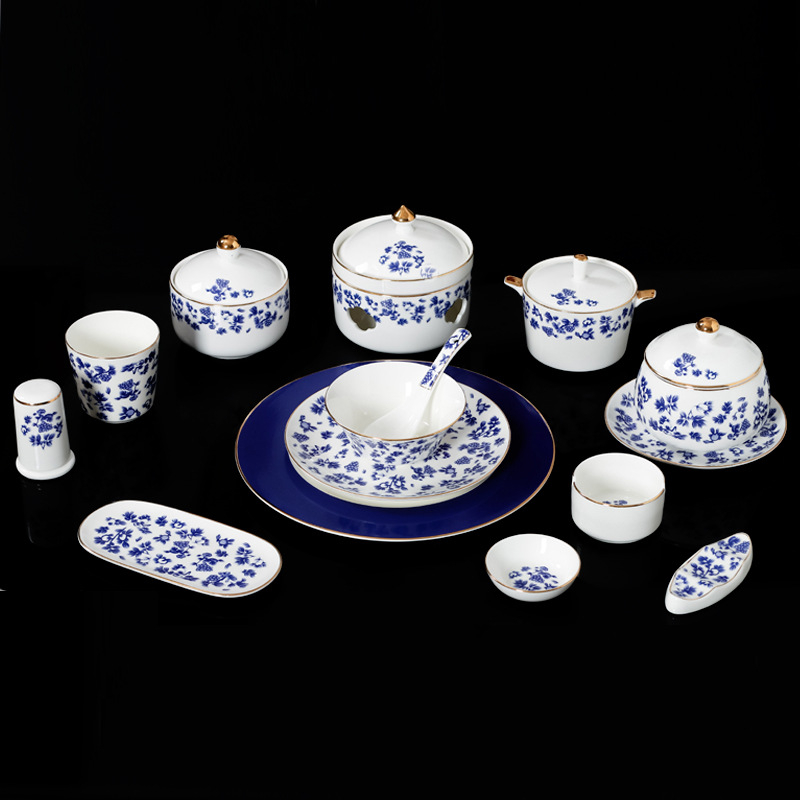 Portselanist hotellilaua serveerimiskomplekt, kolmekomponentne komplekt, hiina stiil, logoga kohandatav, kinkekarp
