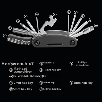 Bunguo 21-u-1 sklopivi komplet alata za popravak bicikla s rezačem lanca Bg-9890