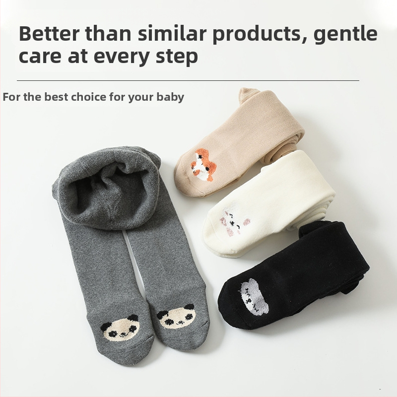 Бебешки памучни леггинги с терри за есен-зима, дебели, висока талия, пълна дължина, 90% памук, принт с анимационни герои