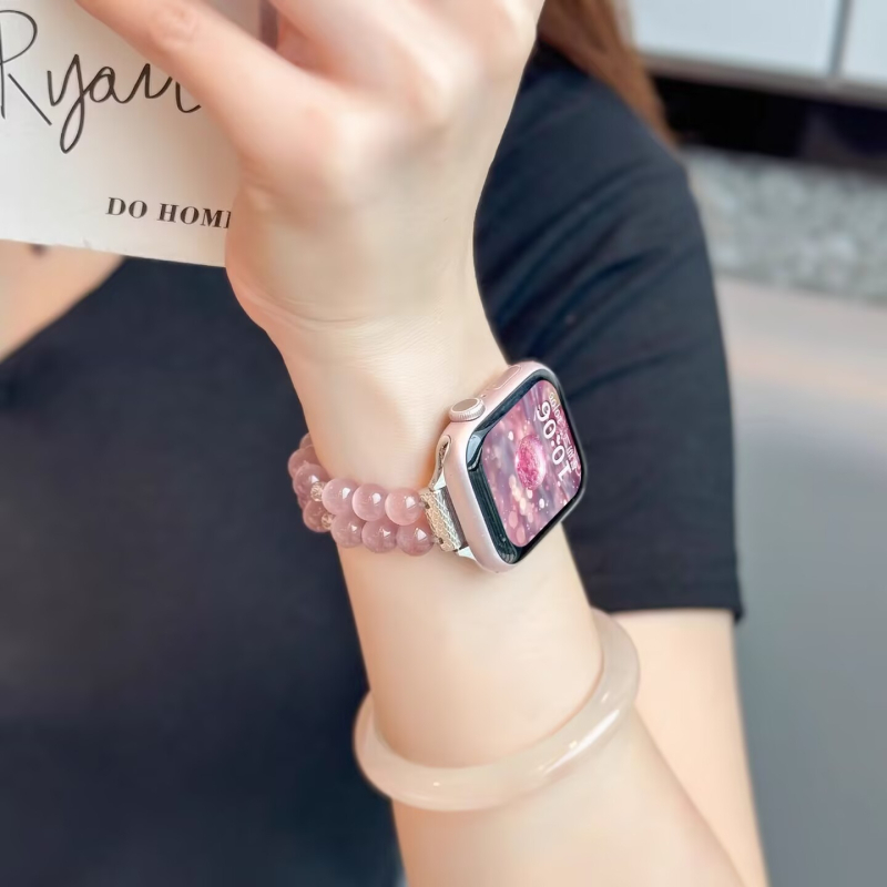 Brățară metalică pentru ceas cu piatră ochi de pisică și model struguri suculenți, compatibilă cu Apple Watch și Huawei, cataramă