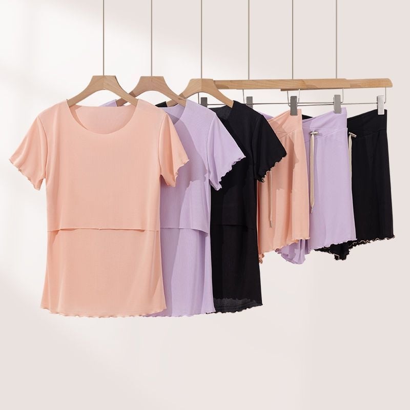 Nėštumo slaugos komplektas su 3/4 rankovėmis, Capri kelnės, žindymo anga, poliesteris 95%+, vasara