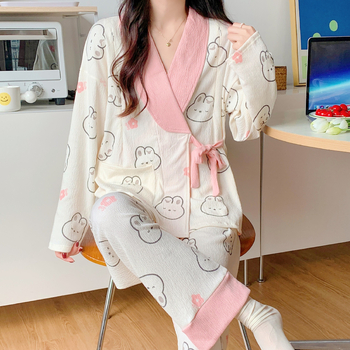 Po gimdymo slaugos kimono pižama — 90–95% medvilnė, plonas audinys (121–140 g/m2), ilgos rankovės, lengvi namų drabužiai pavasariui, vasarai ir rudeniui