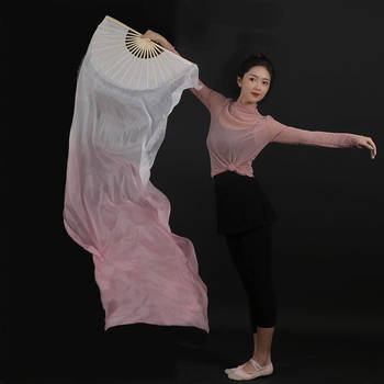 Класически танцов дълъг копринен веер, китайски стил, градиентно покритие, уникална марка, лято 2021, наличен на склад