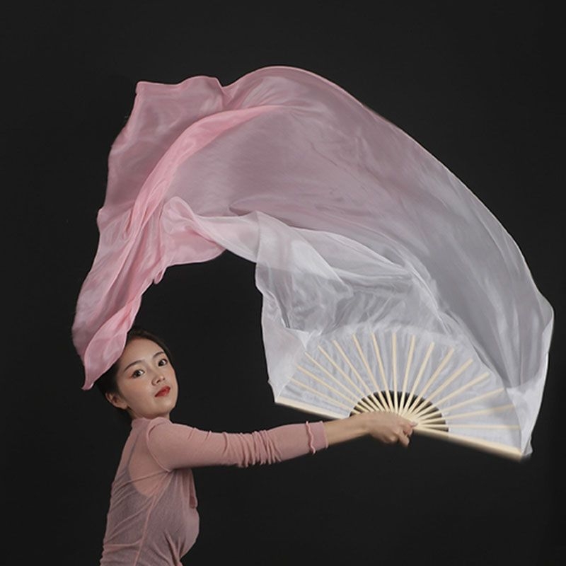 Класически танцов дълъг копринен веер, китайски стил, градиентно покритие, уникална марка, лято 2021, наличен на склад