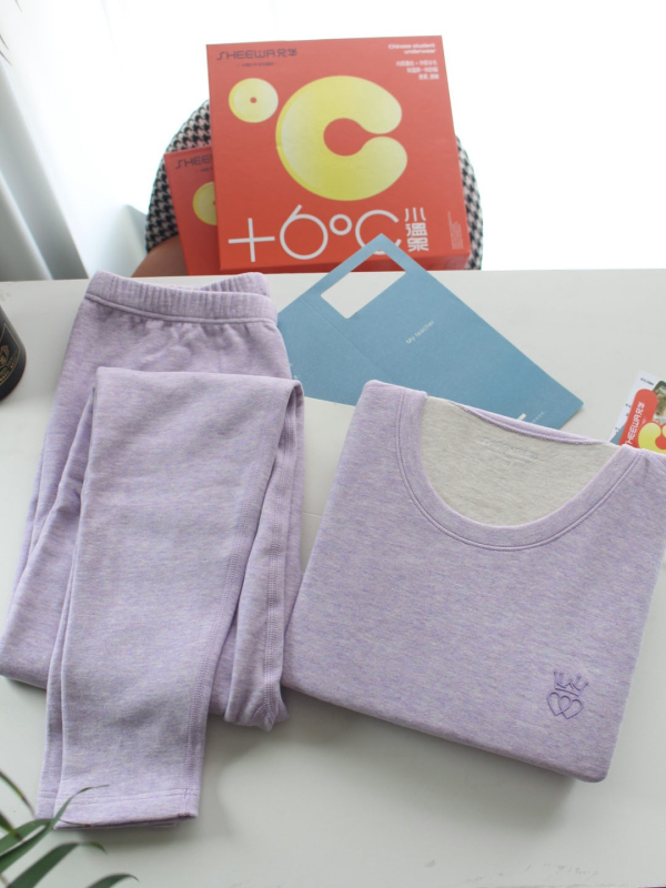 Kašmir termalni set za tinejdžerice – jesen/zima, top s okruglim izrezom i dugim rukavima uz hlače, jednostruki sloj, 251–300 g/m²