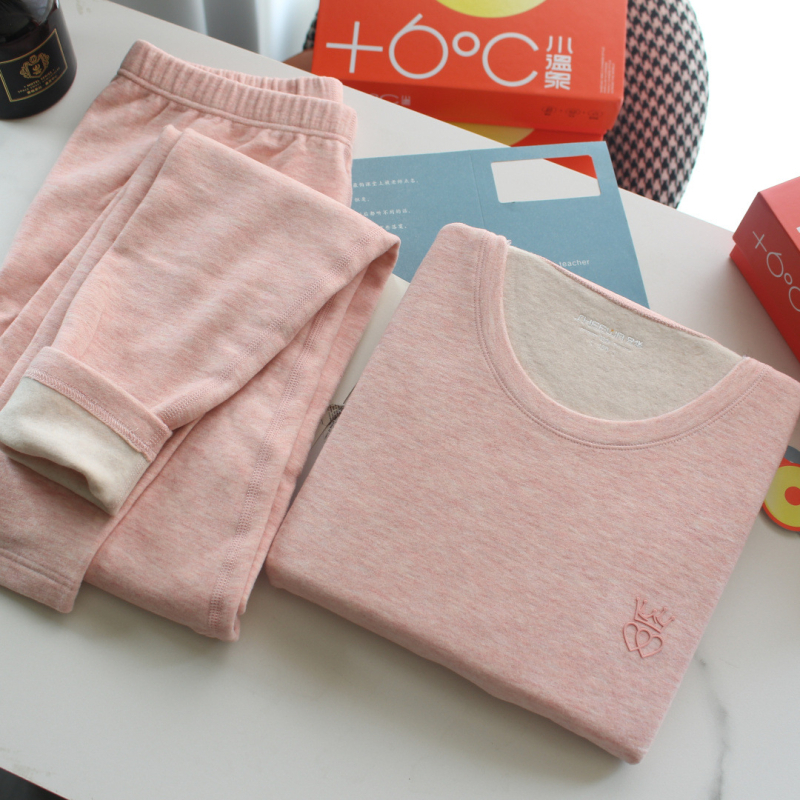 Kašmir termalni set za tinejdžerice – jesen/zima, top s okruglim izrezom i dugim rukavima uz hlače, jednostruki sloj, 251–300 g/m²