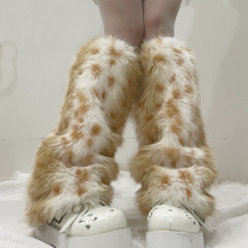 Ah daimi Plišane leg warmere s leopard uzorkom za odrasle, zima 2024, cosplay čarape