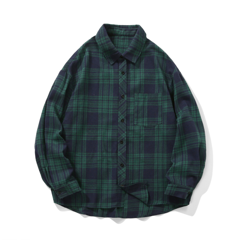 Muška karirana košulja s dugim rukavima od viskoze, ležernog kroja, rever ovratnik, jesen 2025