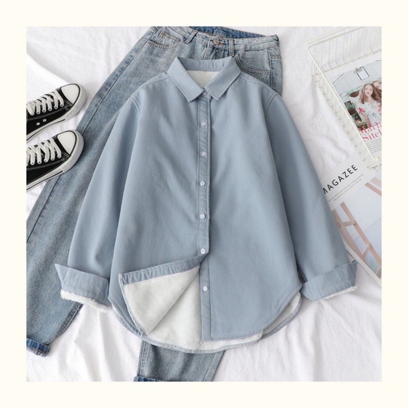 Košuljojakna s fleec podstavom; široka silueta u korejskom stilu; Polo ovratnik; dugi rukavi; duljina 50–65 cm