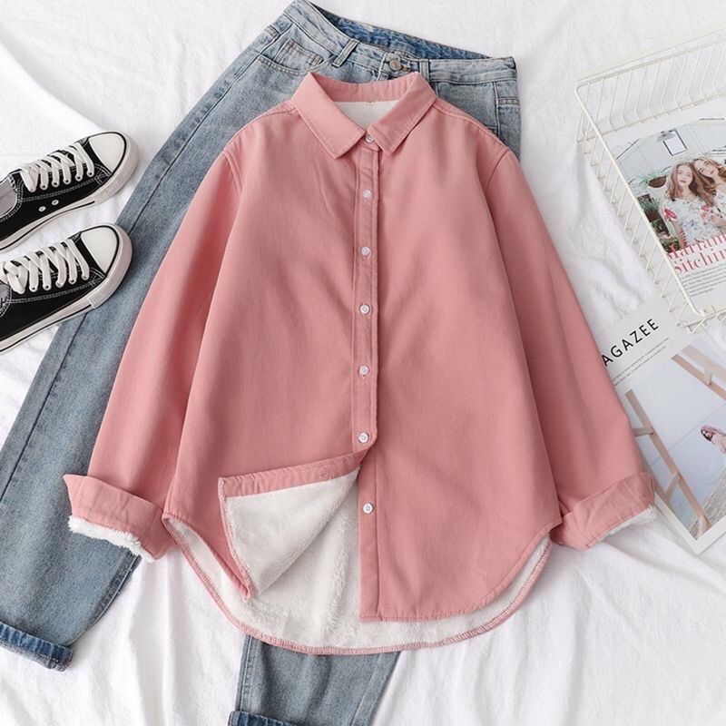 Košuljojakna s fleec podstavom; široka silueta u korejskom stilu; Polo ovratnik; dugi rukavi; duljina 50–65 cm