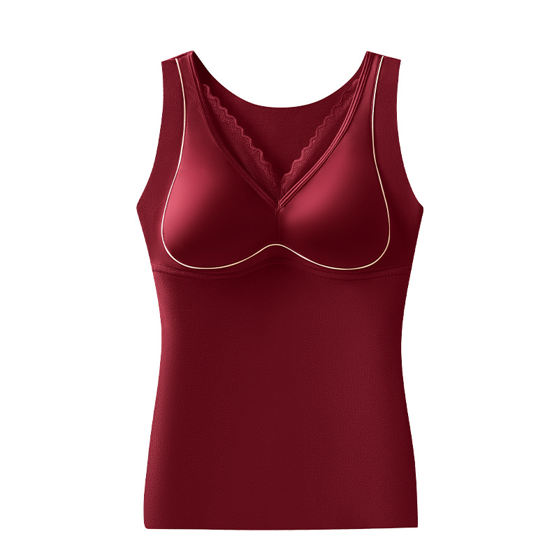 Termalna vesta s integriranim napunjenim košaricama, satenska mrežasta tkanina, V-izrez, dvostruki sloj, oblikuje tijelo