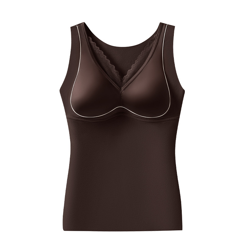 Termalna vesta s integriranim napunjenim košaricama, satenska mrežasta tkanina, V-izrez, dvostruki sloj, oblikuje tijelo