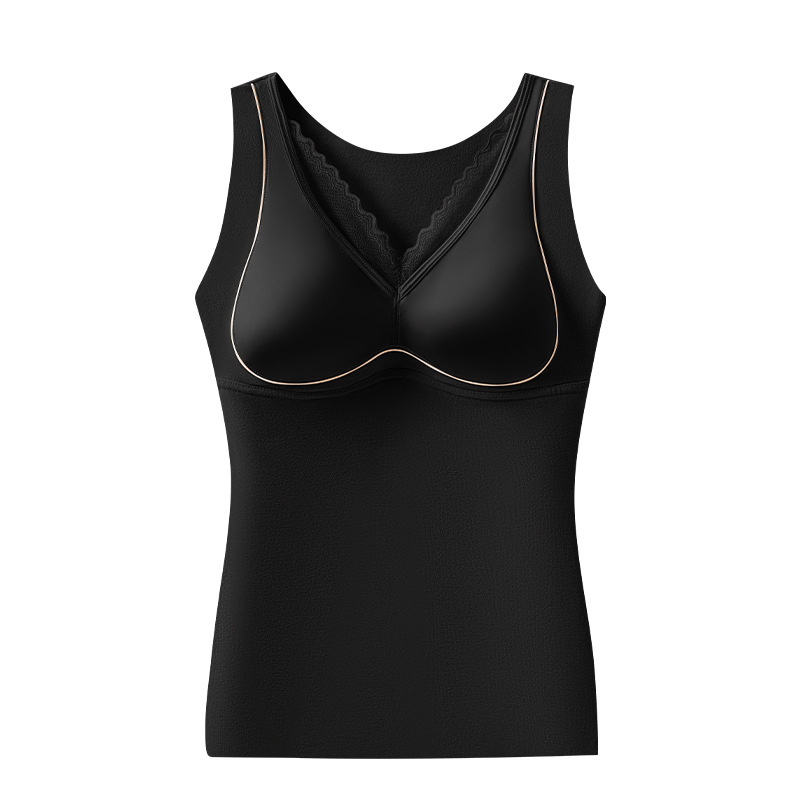 Termalna vesta s integriranim napunjenim košaricama, satenska mrežasta tkanina, V-izrez, dvostruki sloj, oblikuje tijelo