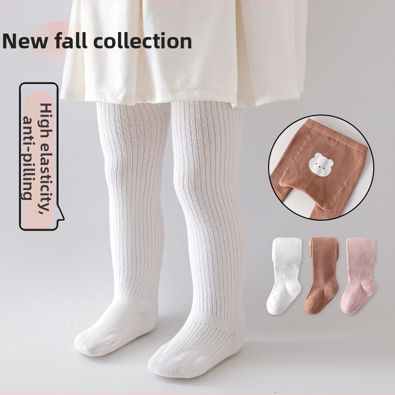 Детски памучни легинги с висока талия и сладък животински принт, пълна дължина, за деца 1–3 години, еластични и комфортни, за пролет и есен