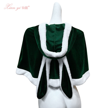 Baršunasti šal s kapucom i ušima zeca za cosplay, božićna tema, za odrasle, Fairy, jesen 2024.