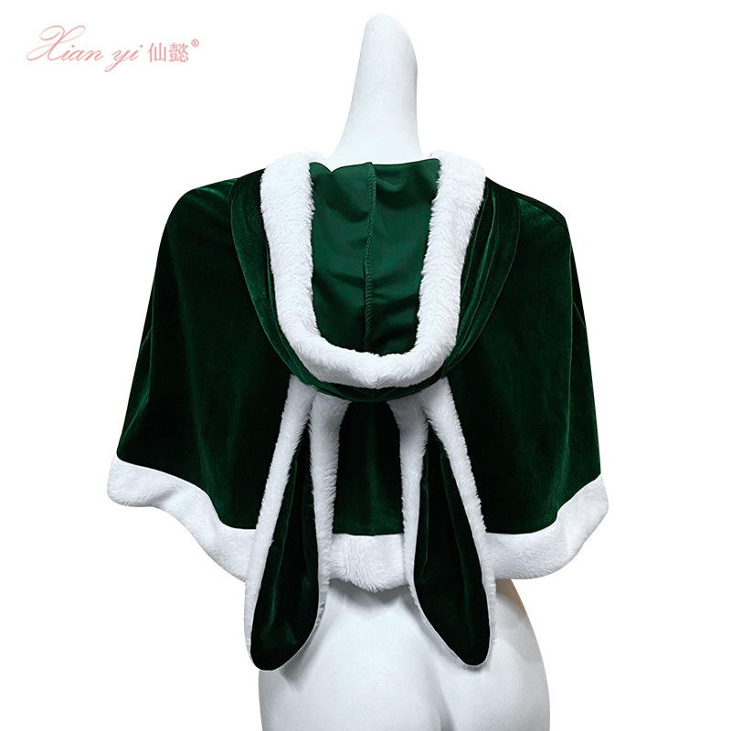 Baršunasti šal s kapucom i ušima zeca za cosplay, božićna tema, za odrasle, Fairy, jesen 2024.