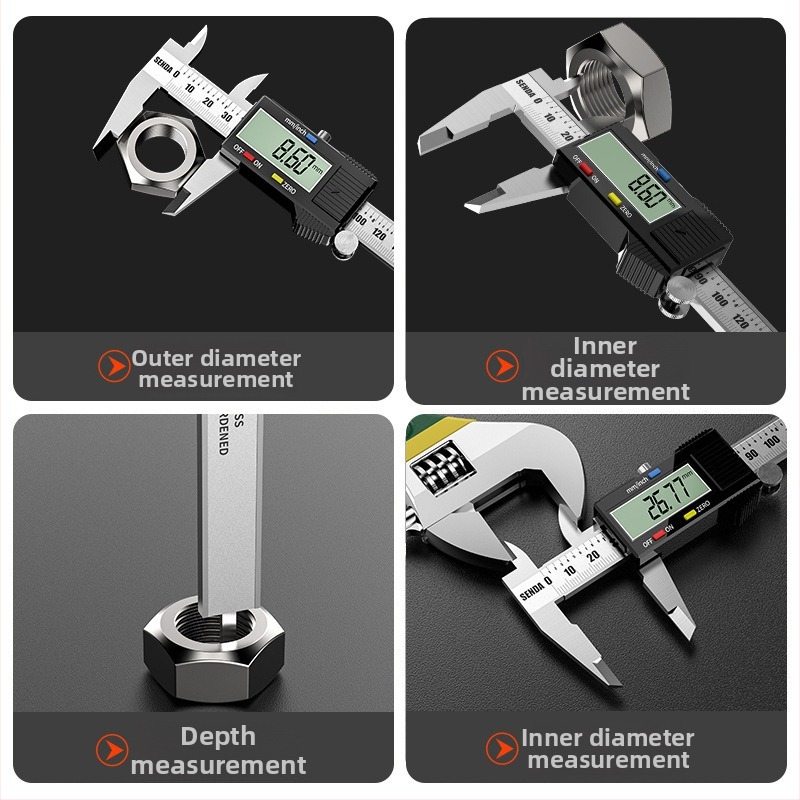 Priemyselné posuvné meradlo s digitálnym displejom, nerezová oceľ, presnosť 0,02 mm