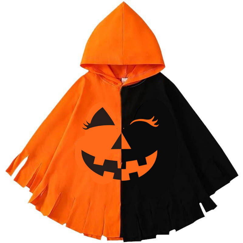 Dječji kapuljačasti plašt s motivom bundeve za Halloween – Tiskani scenški cosplay kostim (Ljeto 2025)