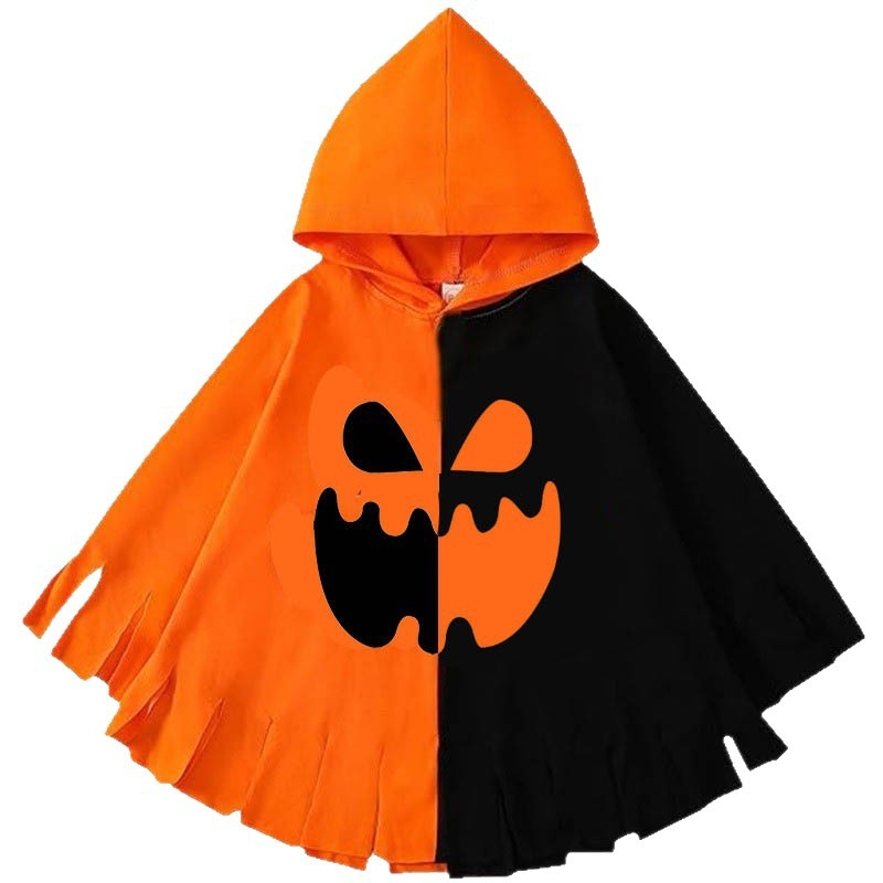 Dječji kapuljačasti plašt s motivom bundeve za Halloween – Tiskani scenški cosplay kostim (Ljeto 2025)