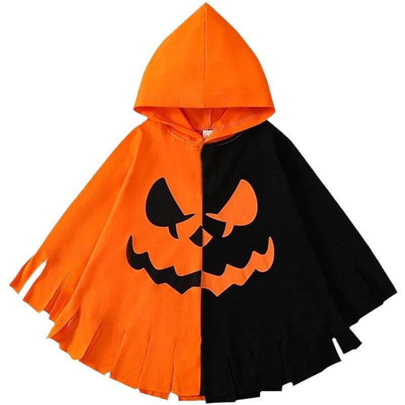 Dječji kapuljačasti plašt s motivom bundeve za Halloween – Tiskani scenški cosplay kostim (Ljeto 2025)