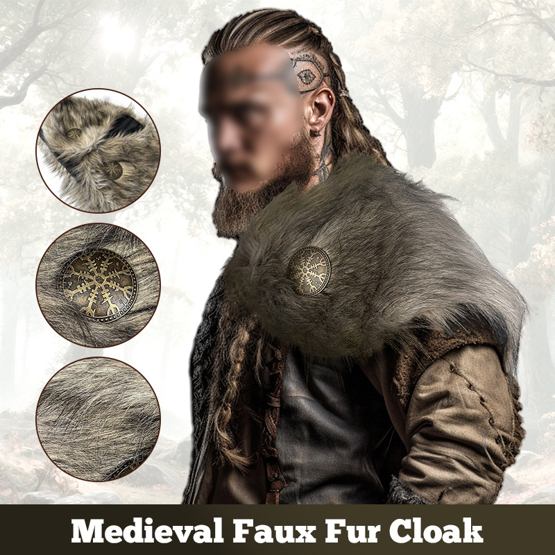 Férfi viking prém galléros sál középkori harcos cosplay-hoz; Márka Jeanne Philman; Felnőttek; Őszi 2025