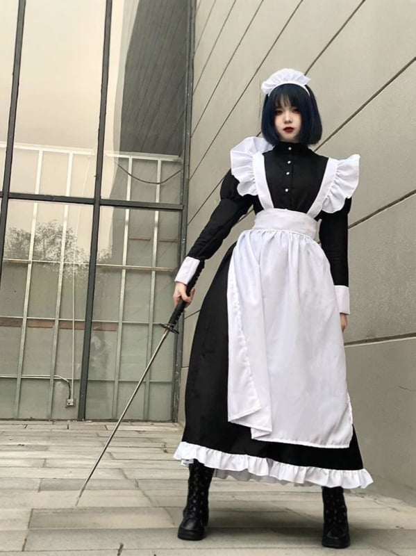 Φόρεμα cosplay για υπηρέτρια – ιαπωνικού στυλ Lolita, unisex (Ύφασμα: πολυεστέρας; Κύρια σύνθεση υφάσματος: κάτω από 30%; Μάρκα: Qingtu Garment; Εφαρμογές: παιχνίδια χαρακτήρων και anime ρόλοι)