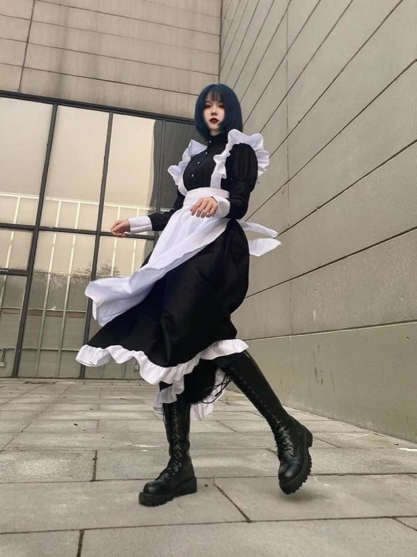 Φόρεμα cosplay για υπηρέτρια – ιαπωνικού στυλ Lolita, unisex (Ύφασμα: πολυεστέρας; Κύρια σύνθεση υφάσματος: κάτω από 30%; Μάρκα: Qingtu Garment; Εφαρμογές: παιχνίδια χαρακτήρων και anime ρόλοι)