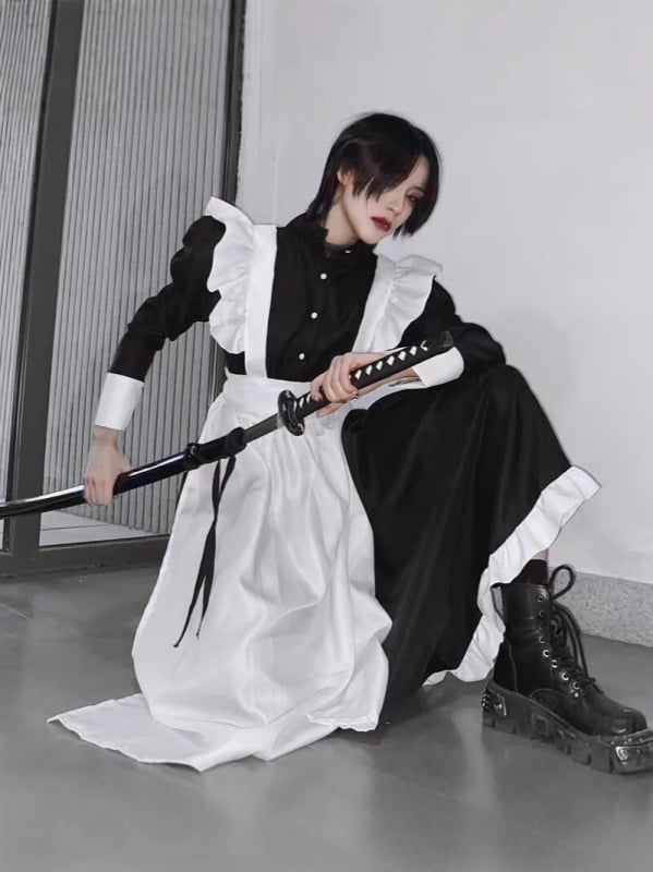 Φόρεμα cosplay για υπηρέτρια – ιαπωνικού στυλ Lolita, unisex (Ύφασμα: πολυεστέρας; Κύρια σύνθεση υφάσματος: κάτω από 30%; Μάρκα: Qingtu Garment; Εφαρμογές: παιχνίδια χαρακτήρων και anime ρόλοι)