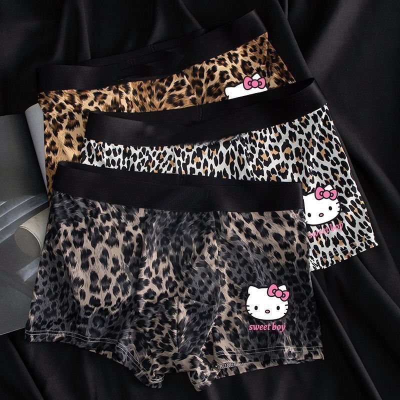 Muške bokserice Ice Silk s leopard printom, prozračne, srednje visine struka, pletene