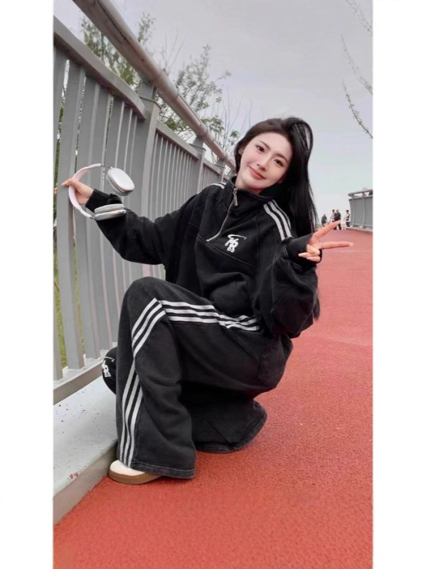 Ženski plus veličine jesenski sportski set, udoban kroj, vizualni učinak mršavljenja, korejskog stila hoodie, dvodijelni casual komplet