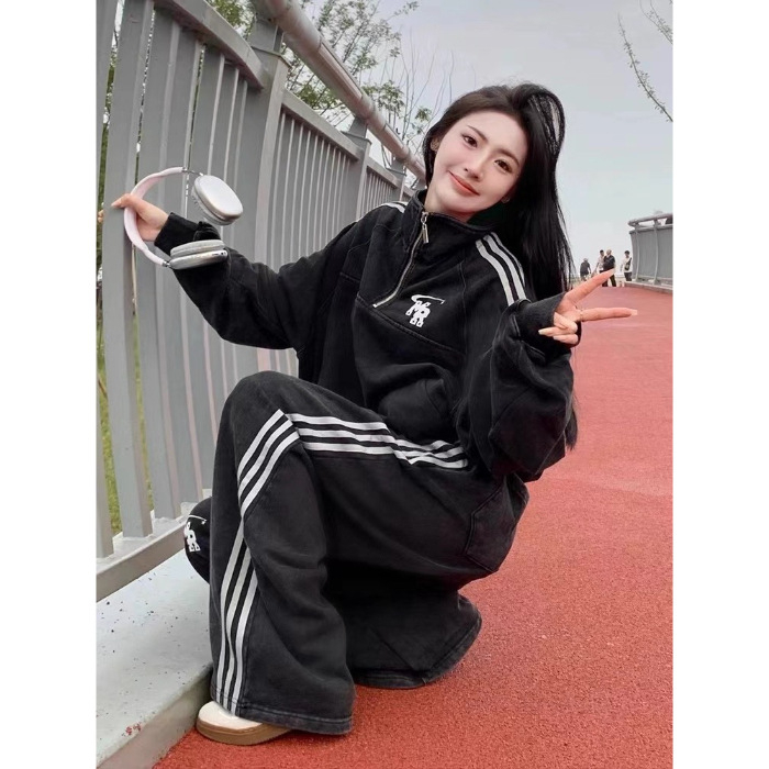 Ženski plus veličine jesenski sportski set, udoban kroj, vizualni učinak mršavljenja, korejskog stila hoodie, dvodijelni casual komplet