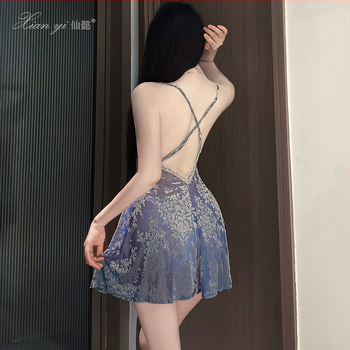 Set camisole noćnog rublja od burnout velura, lagani poliester, V-izrez, bez rukava, prozračno noćno rublje za ljeto, proljeće i jesen