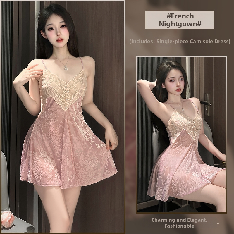 Set camisole noćnog rublja od burnout velura, lagani poliester, V-izrez, bez rukava, prozračno noćno rublje za ljeto, proljeće i jesen