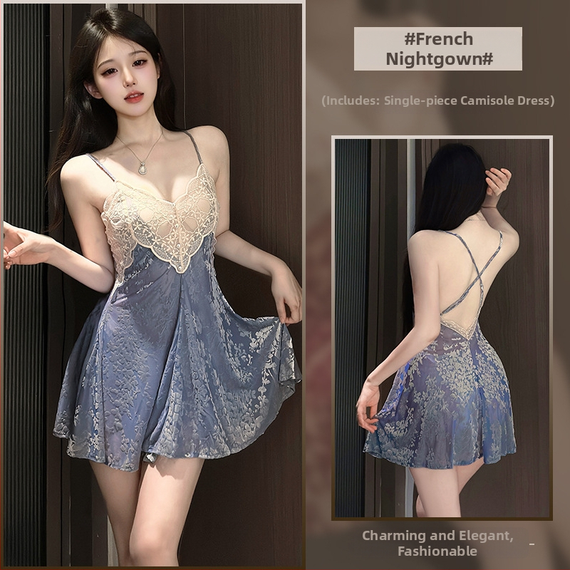Set camisole noćnog rublja od burnout velura, lagani poliester, V-izrez, bez rukava, prozračno noćno rublje za ljeto, proljeće i jesen