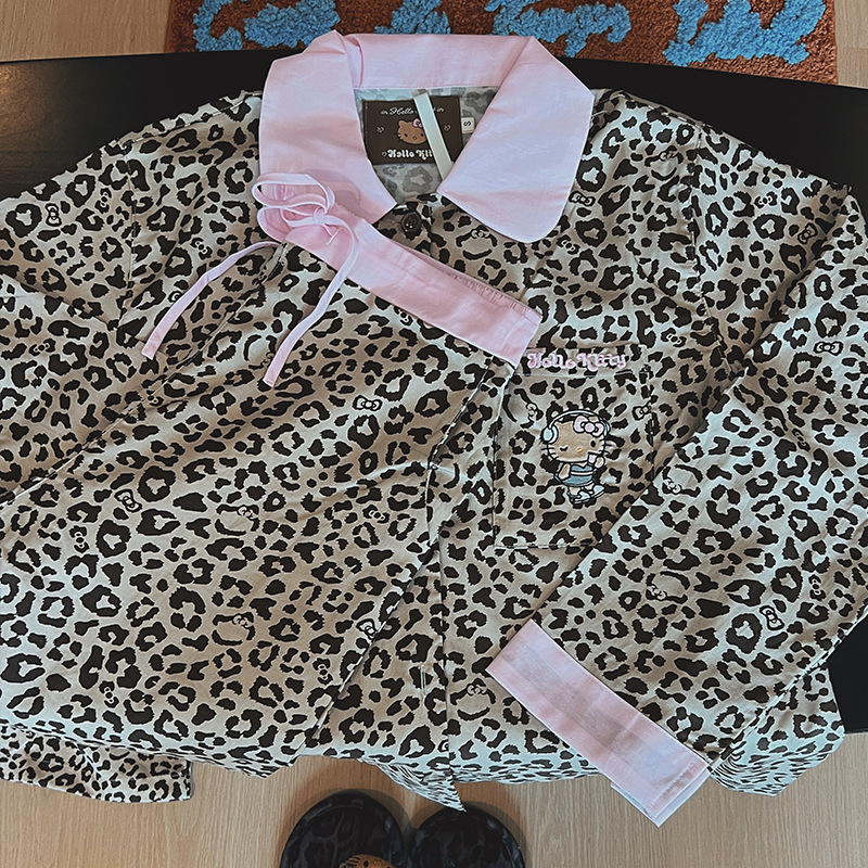 Lyocell pidžama set s leopard uzorkom, duga rukava i duga hlače, lagana tkanina, za sve sezone